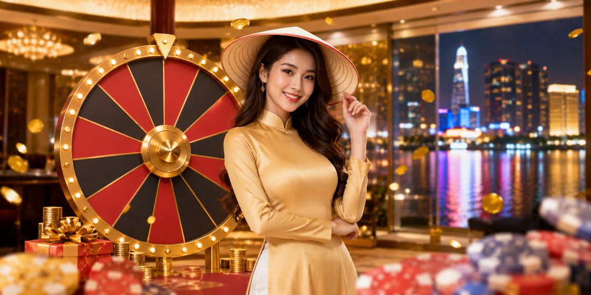 Bàn roulette kết hợp hình ảnh nón lá Việt Nam tại TP.HCM với không khí sang trọng